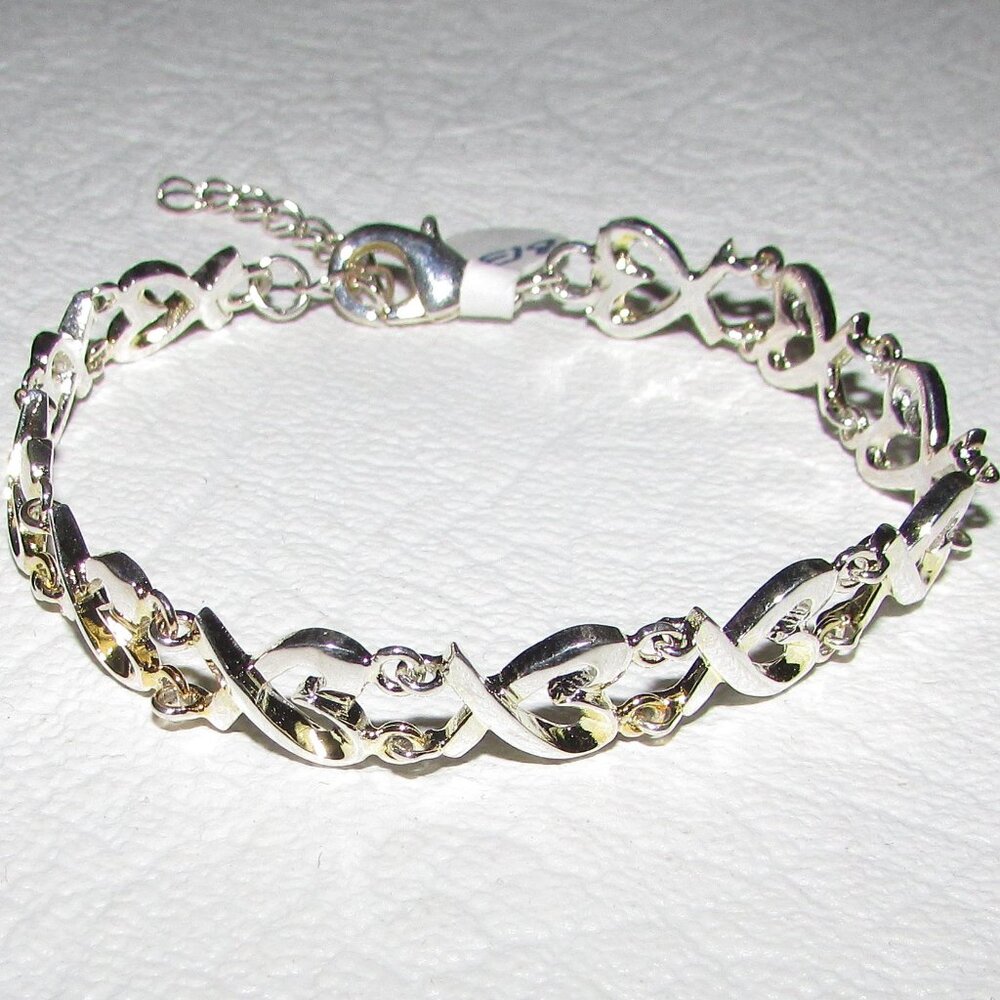 Silver Stylized Heart Link Bracelet - NEW